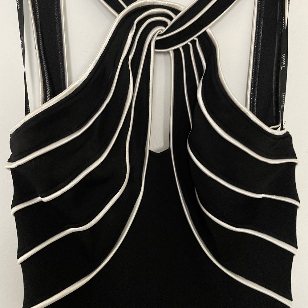 Tadashi evening gown dress black with white trim